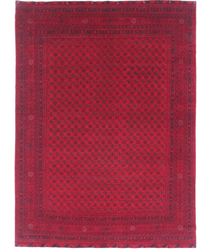 Red Afghan Beljik Rug 7' 9" x 10' 8" Hand-Knotted | No. AT52744