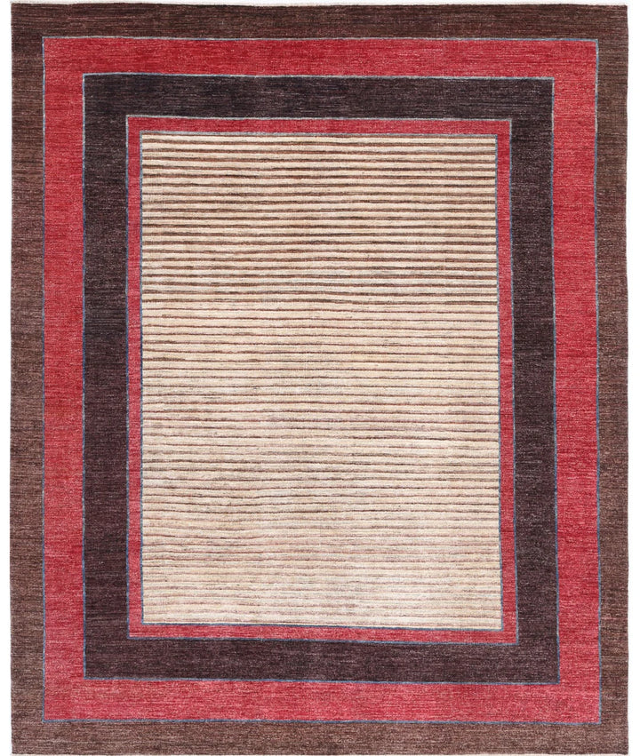 Beige Afghan Modcar Rug 7' 9" x 9' 5" Hand-Knotted | No. AT52783