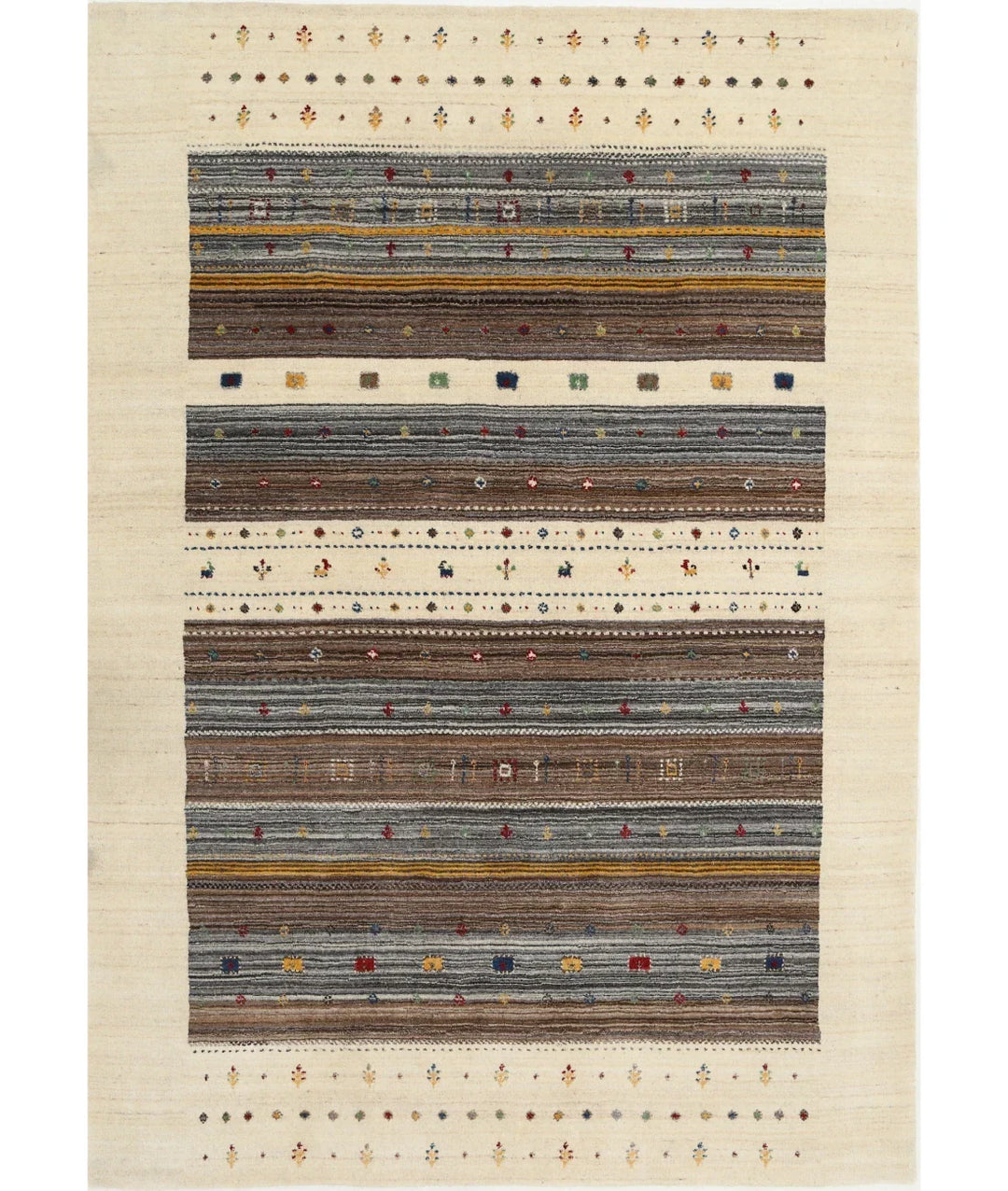 Ivory Indian Oriental Rug 5' 7" x 7' 10" Hand-Knotted | No. AT53058