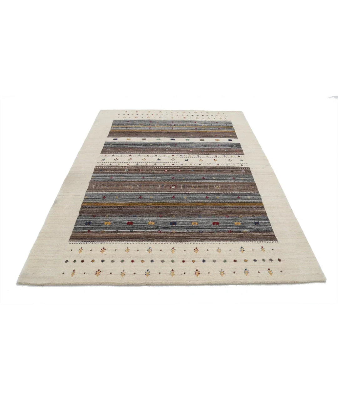 Ivory Indian Oriental Rug 5' 7" x 7' 10" Hand-Knotted | No. AT53058
