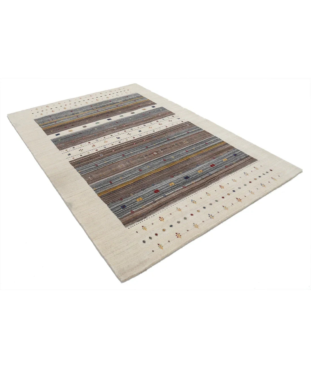 Ivory Indian Oriental Rug 5' 7" x 7' 10" Hand-Knotted | No. AT53058