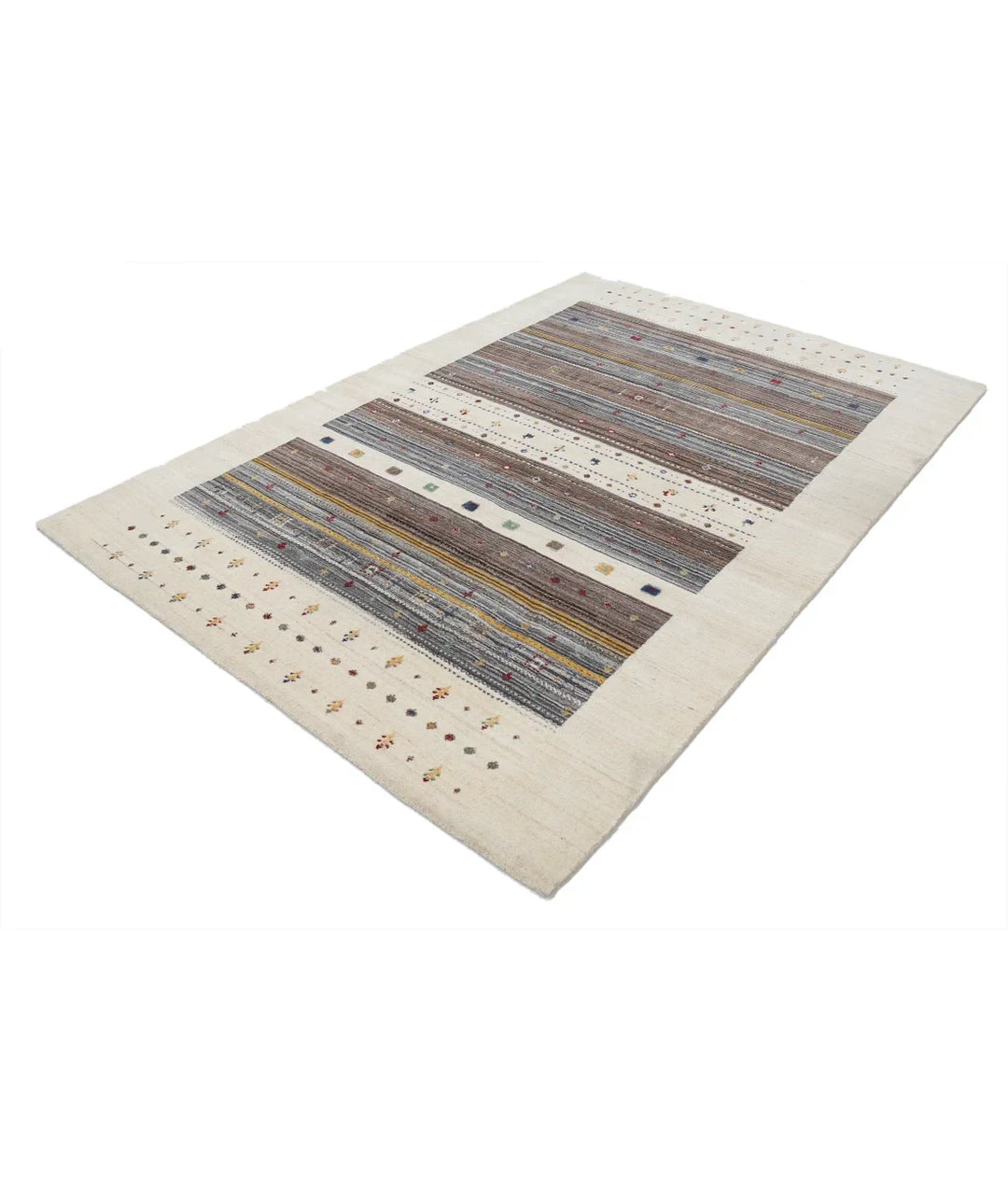 Ivory Indian Oriental Rug 5' 7" x 7' 10" Hand-Knotted | No. AT53058