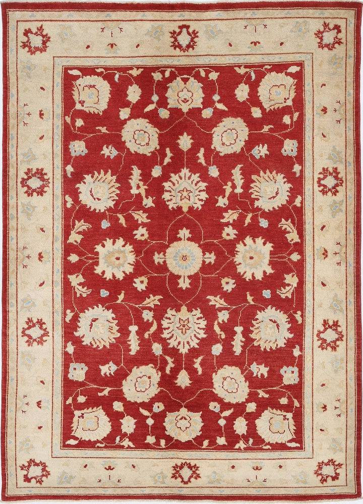 Red Afghan Ziegler Rug 5'1" x 7'0" Hand-Knotted | No. AT53115
