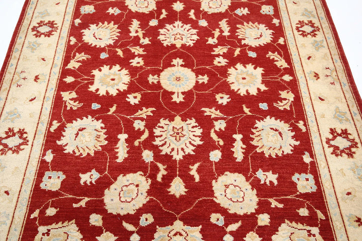 Red Afghan Ziegler Rug 5'1" x 7'0" Hand-Knotted | No. AT53115