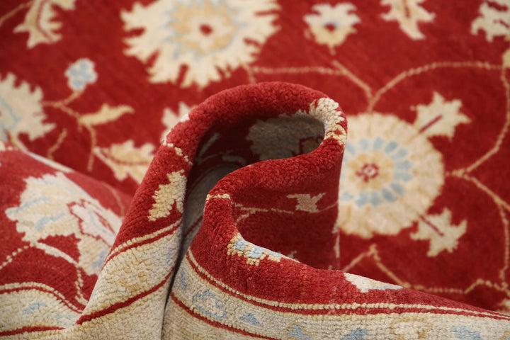 Red Afghan Ziegler Rug 5'1" x 7'0" Hand-Knotted | No. AT53115