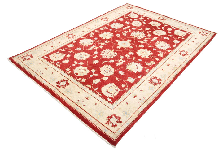 Red Afghan Ziegler Rug 5'1" x 7'0" Hand-Knotted | No. AT53115