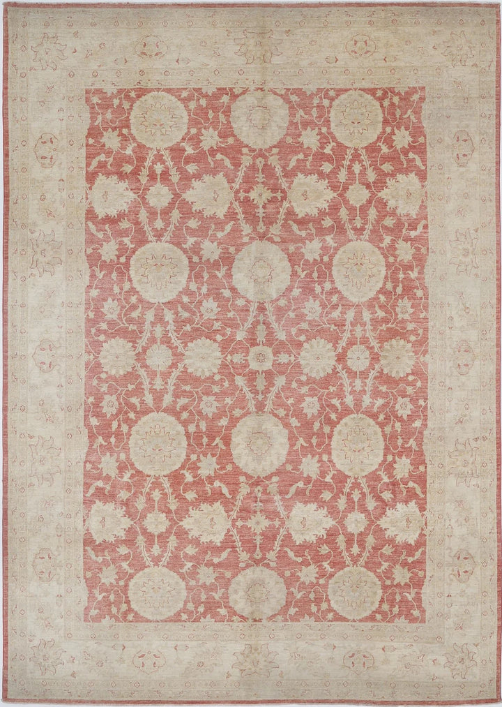 Red Afghan Ziegler Rug 8' 0" x 11' 1" Hand-Knotted | No. AT53123