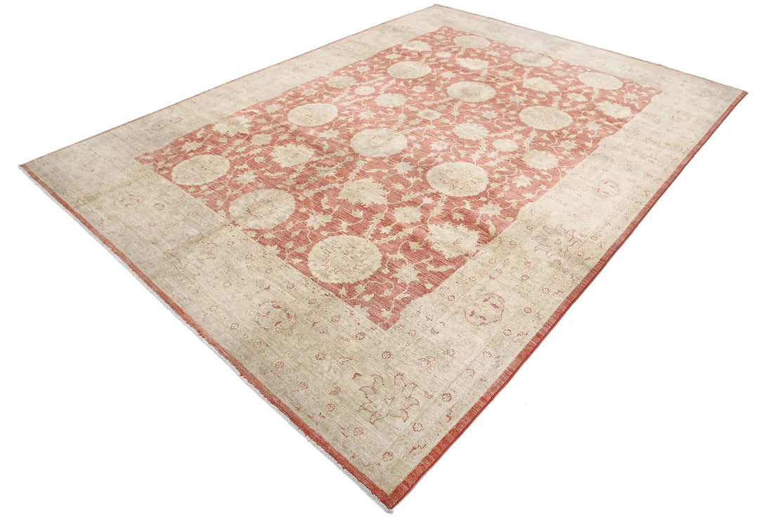 Red Afghan Ziegler Rug 8' 0" x 11' 1" Hand-Knotted | No. AT53123