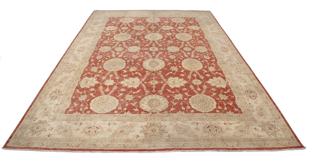Red Afghan Ziegler Rug 8' 0" x 11' 1" Hand-Knotted | No. AT53123