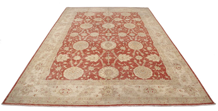 Red Afghan Ziegler Rug 8' 0" x 11' 1" Hand-Knotted | No. AT53123