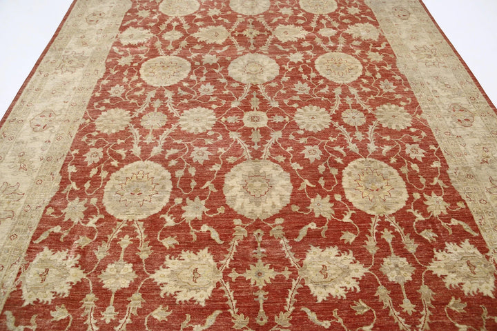 Red Afghan Ziegler Rug 8' 0" x 11' 1" Hand-Knotted | No. AT53123