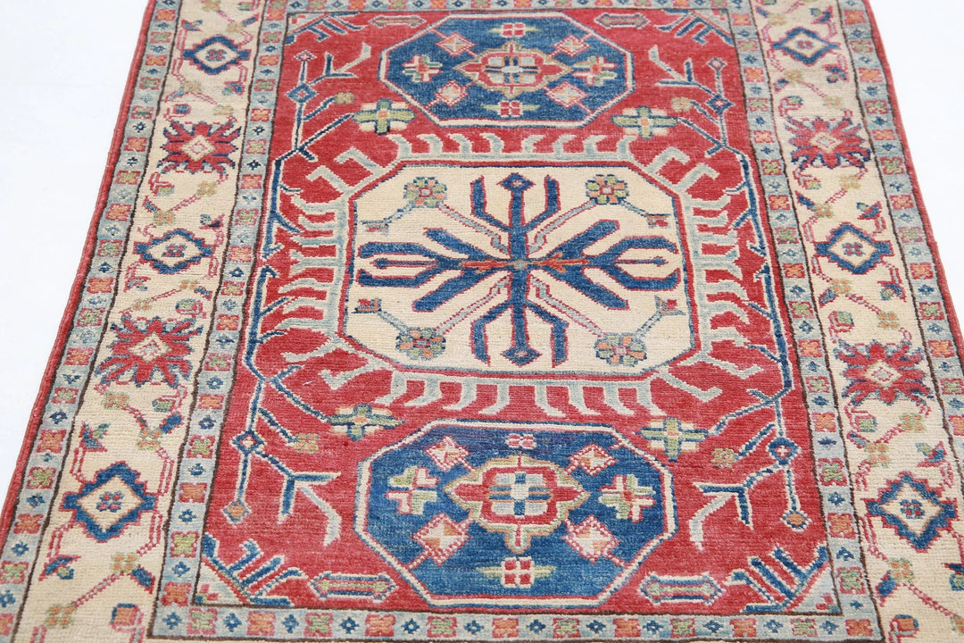 Afghan Kazak Rug 3' 3" x 5' 0" Hand-Knotted | No. AT53198