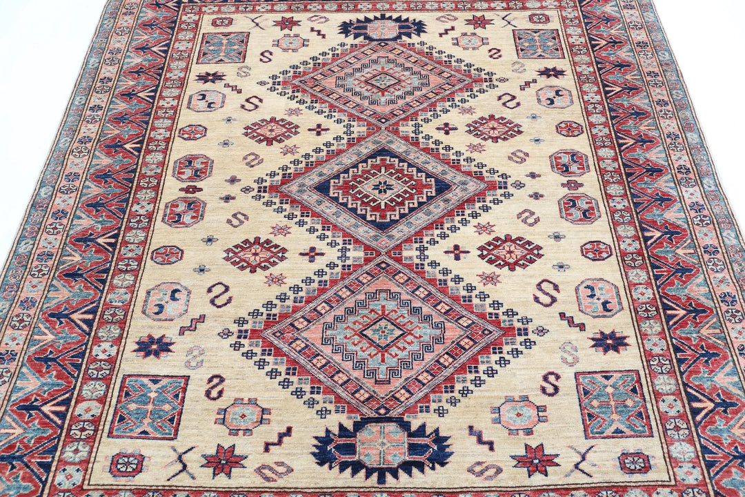 Afghan Royal Kazak Rug 6'2" x 6'8" Hand-Knotted | No. AT53348