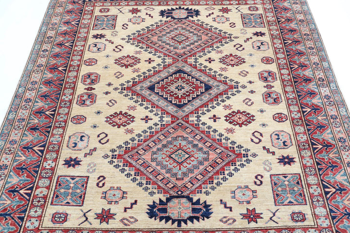 Afghan Royal Kazak Rug 6'2" x 6'8" Hand-Knotted | No. AT53348
