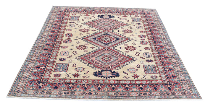 Afghan Royal Kazak Rug 6'2" x 6'8" Hand-Knotted | No. AT53348