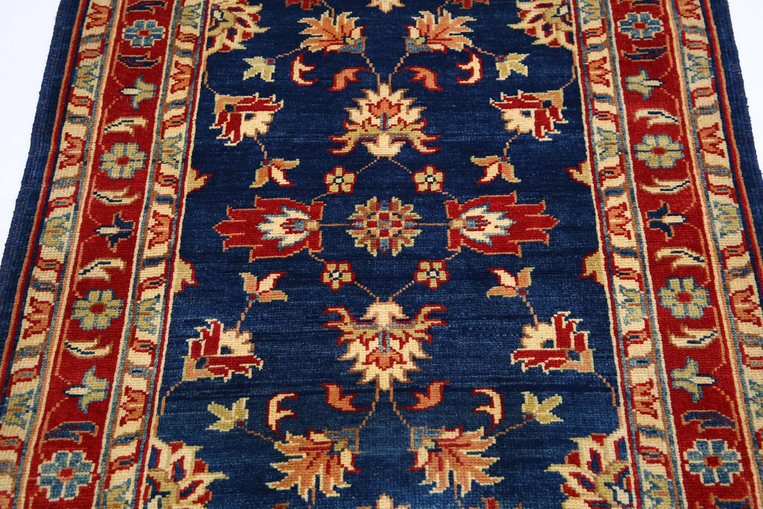 Blue Afghan Ziegler Rug 3' 2" x 4' 7" Hand-Knotted | No. AT53538