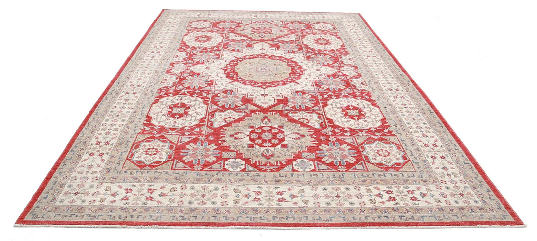 Red Afghan Ziegler Rug 8' 3" x 12' 4" Hand-Knotted | No. AT53574