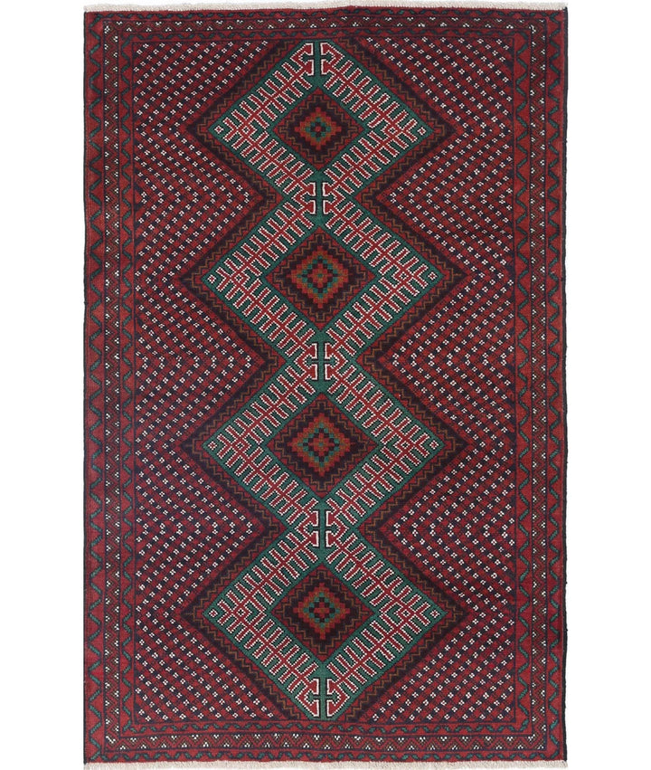 Red Afghan Tribal Rug 2' 10" x 4' 6" Hand-Knotted | No. AT53580