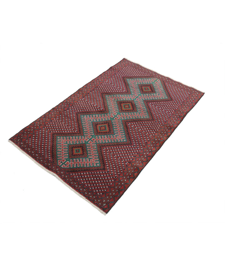 Red Afghan Tribal Rug 2' 10" x 4' 6" Hand-Knotted | No. AT53580
