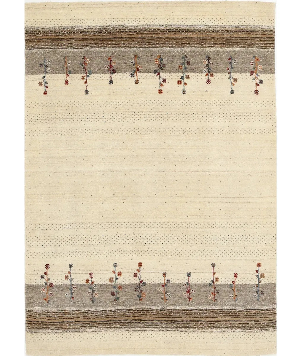 Ivory Indian Oriental Rug 4' 6" x 6' 5" Hand-Knotted | No. AT53820