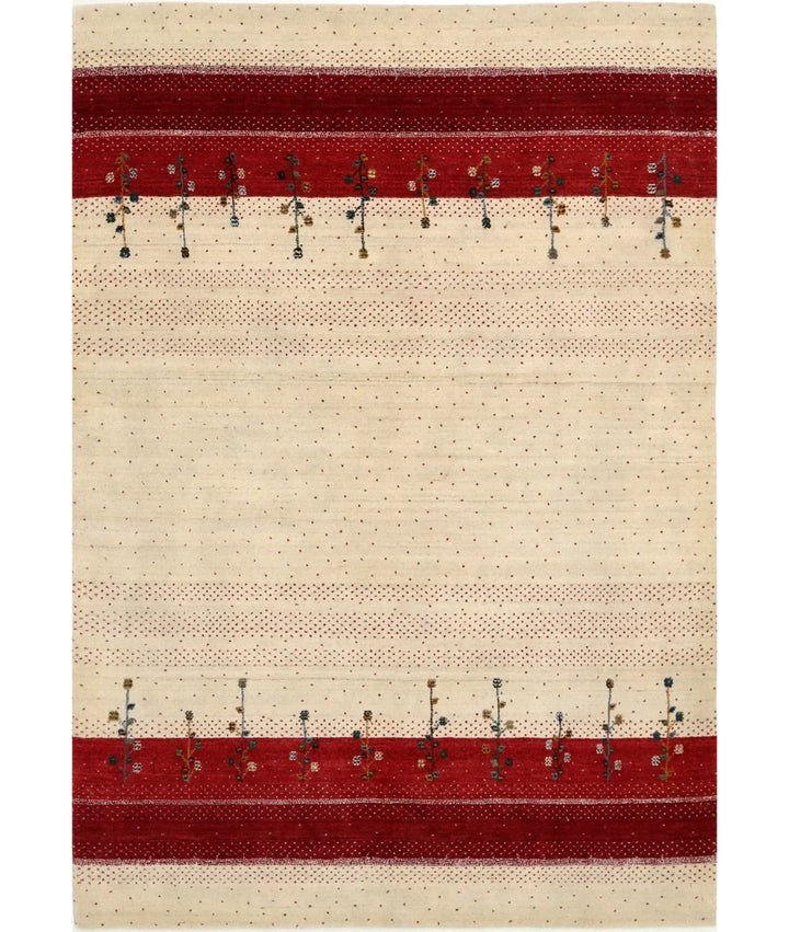 Ivory Indian Lori Rug 5' 4" x 7' 8" Hand-Knotted | No. AT541813