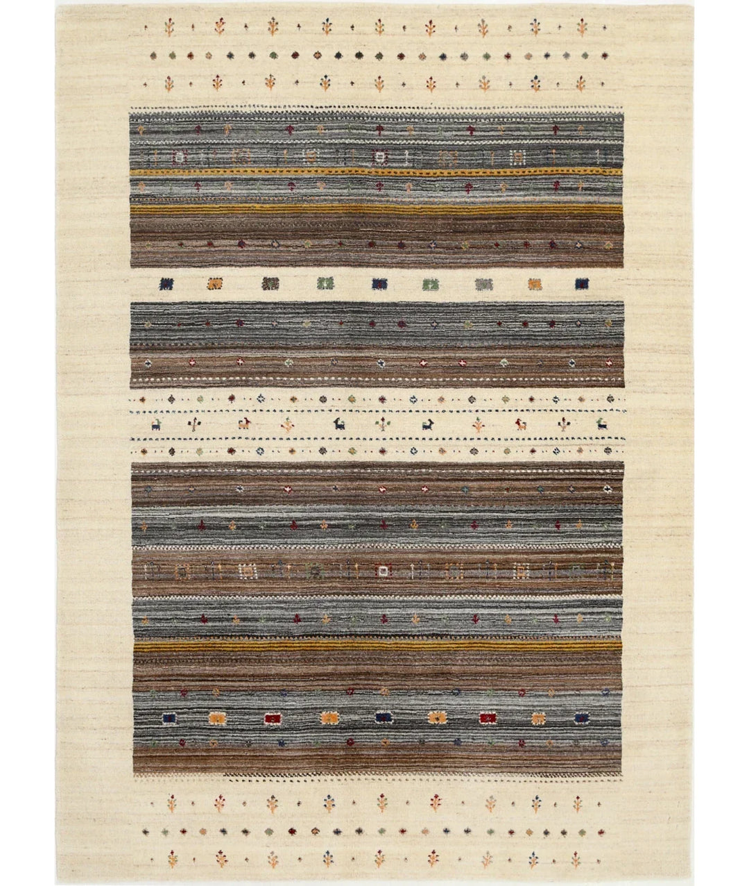Ivory Indian Oriental Rug 5' 8" x 7' 10" Hand-Knotted | No. AT54253