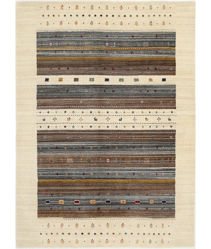 Ivory Indian Oriental Rug 5' 8" x 7' 10" Hand-Knotted | No. AT54253