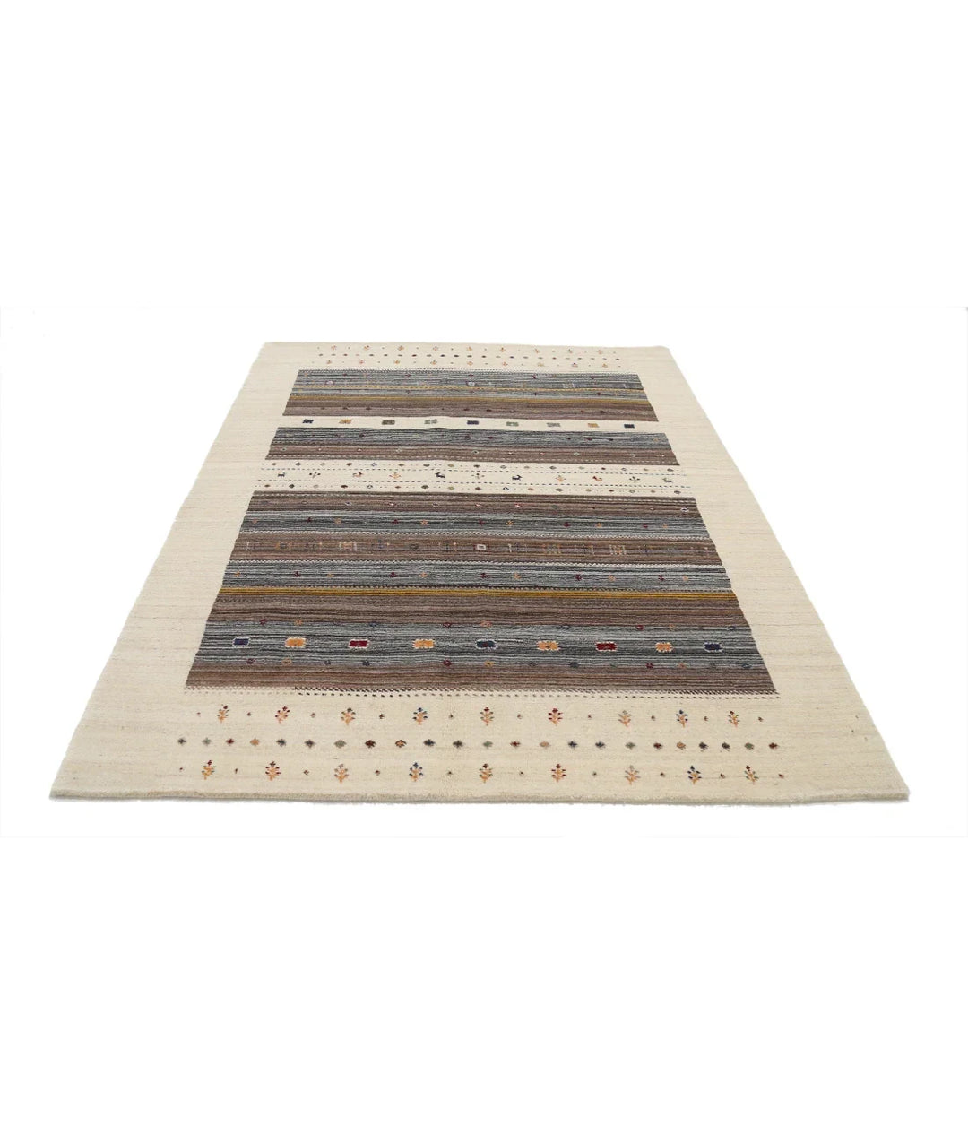 Ivory Indian Oriental Rug 5' 8" x 7' 10" Hand-Knotted | No. AT54253