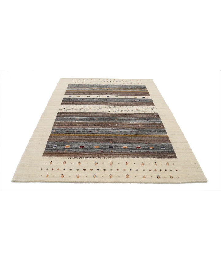 Ivory Indian Oriental Rug 5' 8" x 7' 10" Hand-Knotted | No. AT54253