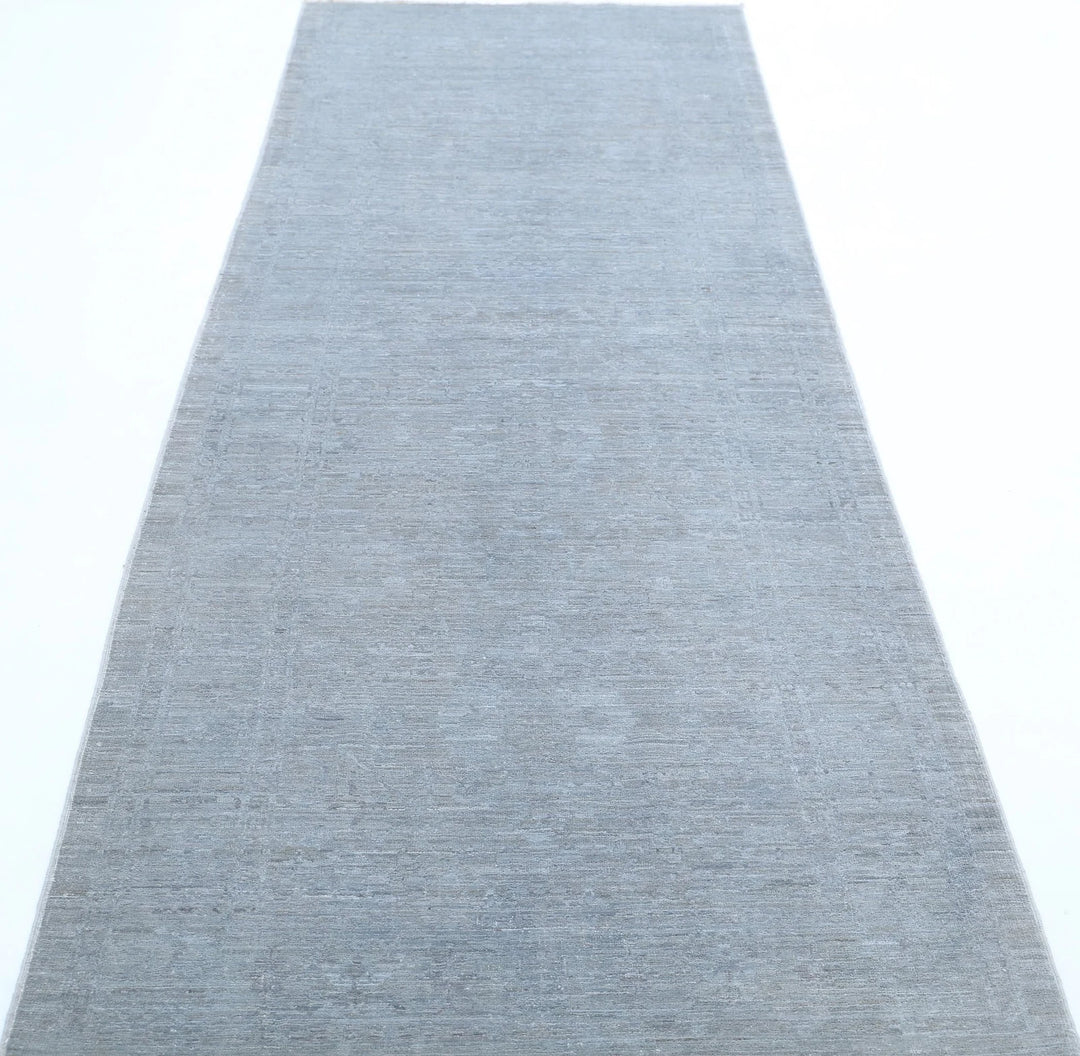 Grey Afghan Overdye Rug 3' 2" x 9' 11" Hand-Knotted | No. AT54286