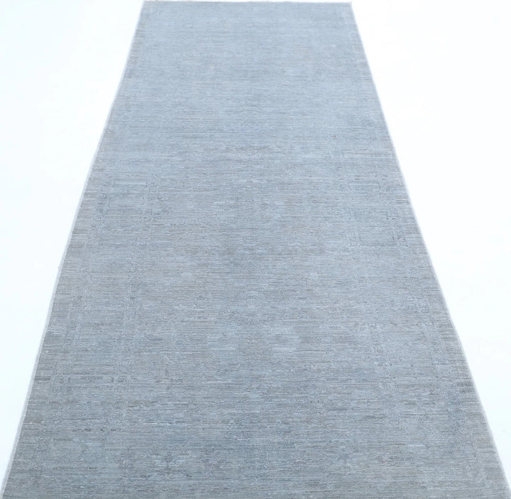 Grey Afghan Overdye Rug 3' 2" x 9' 11" Hand-Knotted | No. AT54286