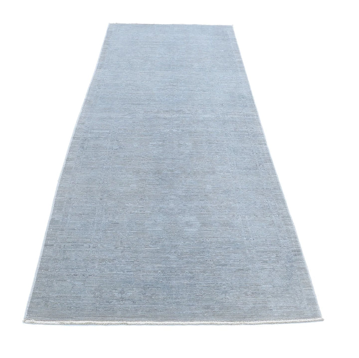Grey Afghan Overdye Rug 3' 2" x 9' 11" Hand-Knotted | No. AT54286