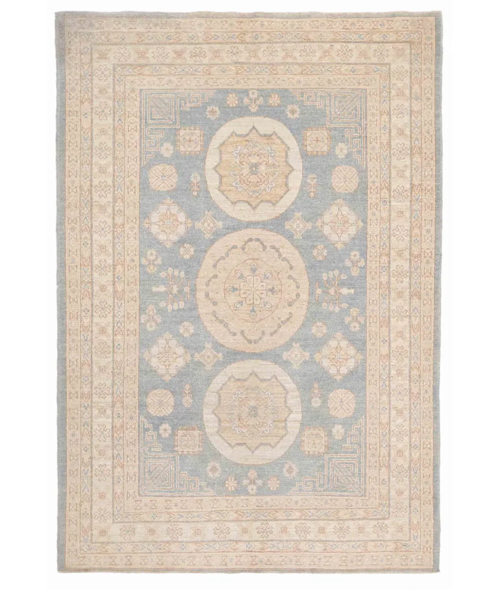 Blue Afghan Khotan Rug 5' 0" x 7' 4" Hand-Knotted | No. AT545887