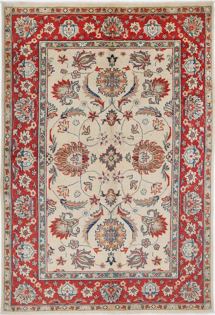 Ivory Afghan Oriental Rug 5' 7" x 7' 11" Hand-Knotted | No. AT54623