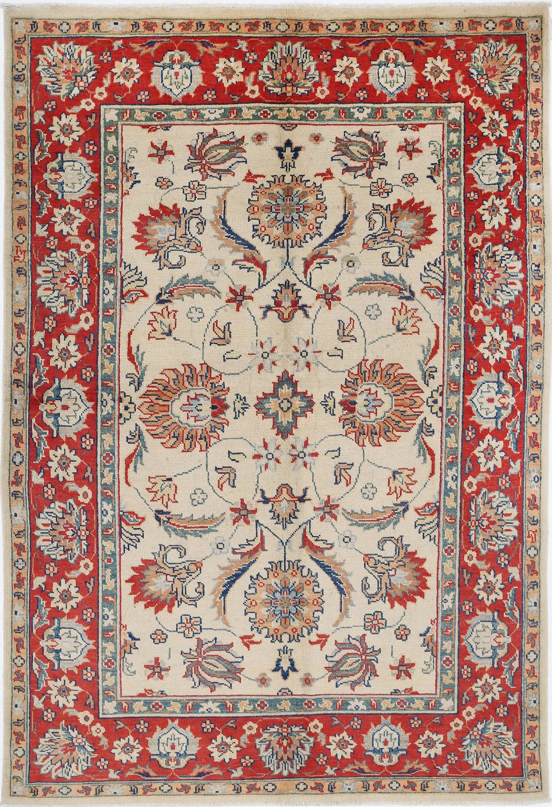 Ivory Afghan Oriental Rug 5' 7" x 7' 11" Hand-Knotted