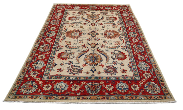 Ivory Afghan Oriental Rug 5' 7" x 7' 11" Hand-Knotted | No. AT54623