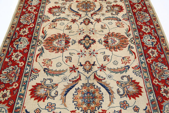 Ivory Afghan Oriental Rug 5' 7" x 7' 11" Hand-Knotted | No. AT54623
