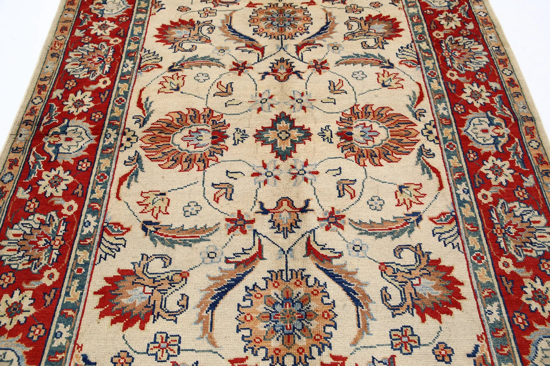 Ivory Afghan Oriental Rug 5' 7" x 7' 11" Hand-Knotted border