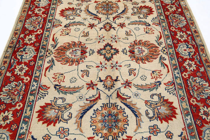 Ivory Afghan Oriental Rug 5' 7" x 7' 11" Hand-Knotted border