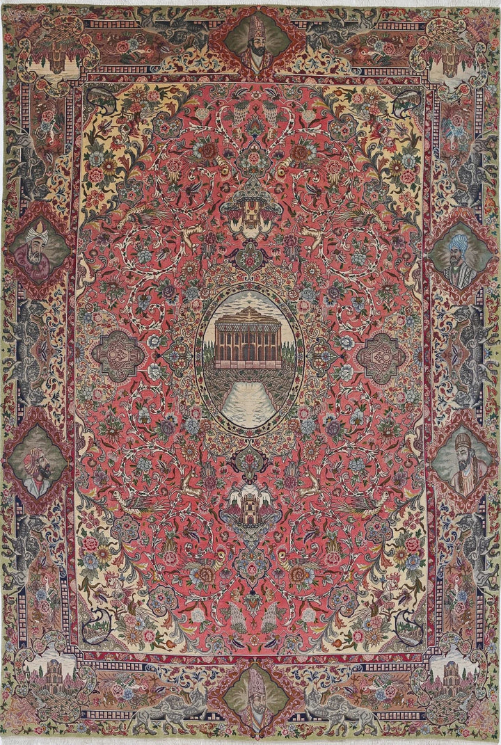 Persian Tabriz Pictorial Rug 6' 8" x 10' 10" Hand-Knotted | No. AT54664
