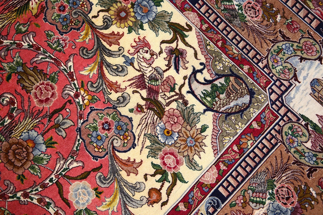 Persian Tabriz Pictorial Rug 6' 8" x 10' 10" Hand-Knotted | No. AT54664