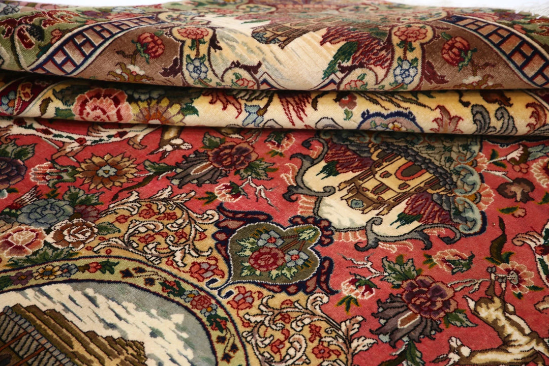 Persian Tabriz Pictorial Rug 6' 8" x 10' 10" Hand-Knotted | No. AT54664
