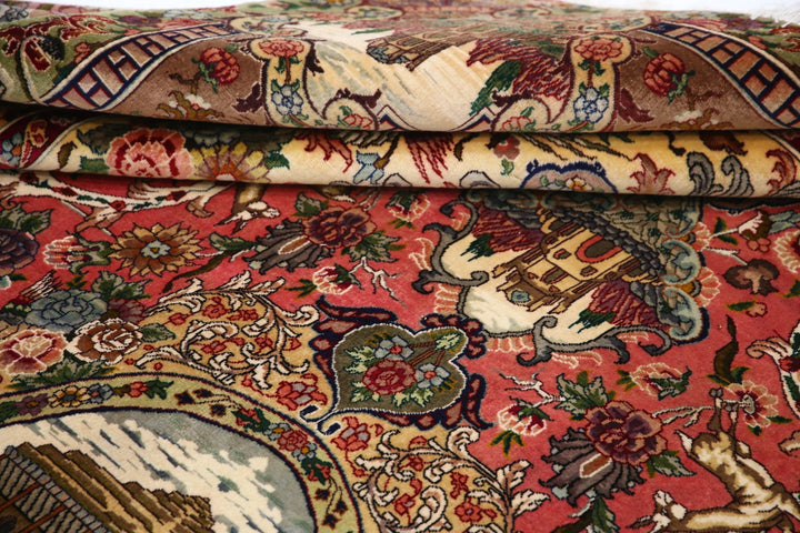 Persian Tabriz Pictorial Rug 6' 8" x 10' 10" Hand-Knotted | No. AT54664