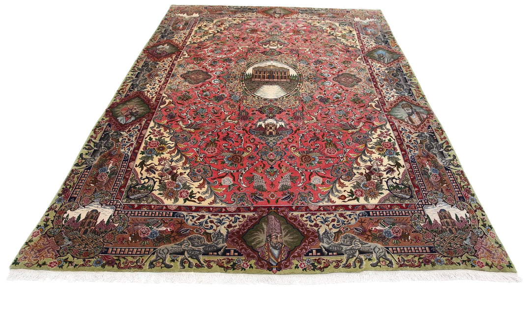 Persian Tabriz Pictorial Rug 6' 8" x 10' 10" Hand-Knotted | No. AT54664