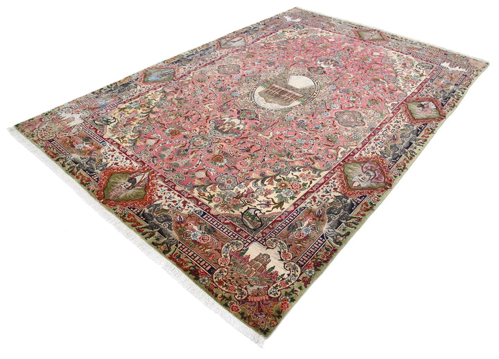 Persian Tabriz Pictorial Rug 6' 8" x 10' 10" Hand-Knotted | No. AT54664