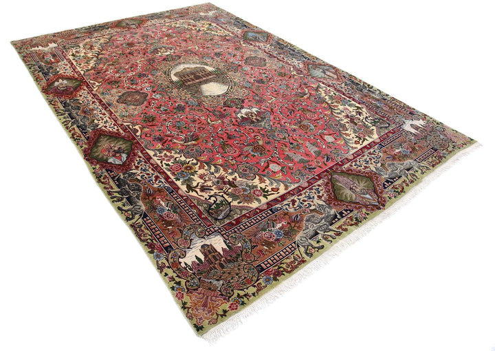 Persian Tabriz Pictorial Rug 6' 8" x 10' 10" Hand-Knotted | No. AT54664