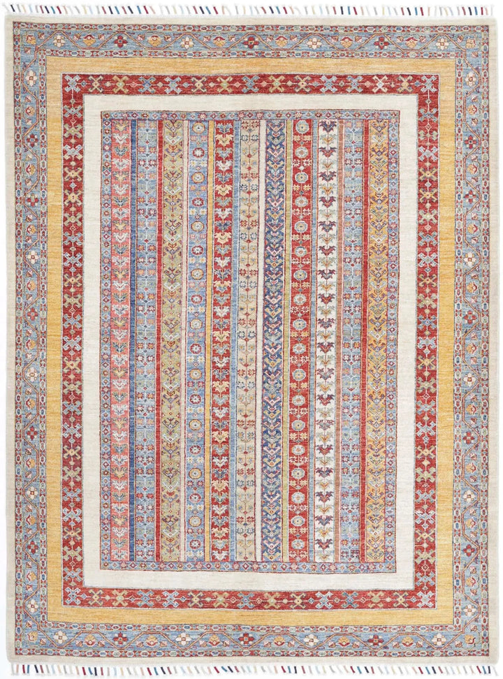 Ivory Afghan Oriental Rug 5' 8" x 7' 6" Hand-Knotted | No. AT54678