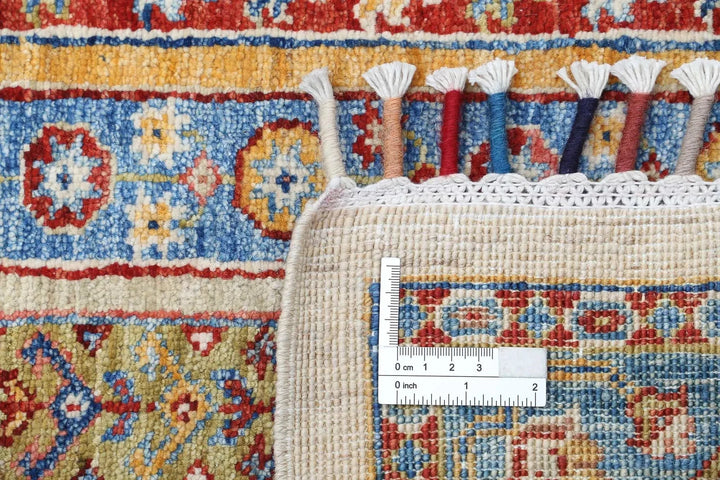 Ivory Afghan Oriental Rug 5' 8" x 7' 6" Hand-Knotted | No. AT54678