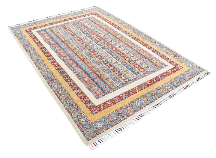 Ivory Afghan Oriental Rug 5' 8" x 7' 6" Hand-Knotted | No. AT54678