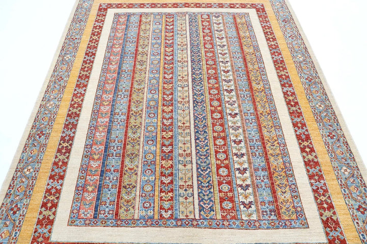Ivory Afghan Oriental Rug 5' 8" x 7' 6" Hand-Knotted | No. AT54678